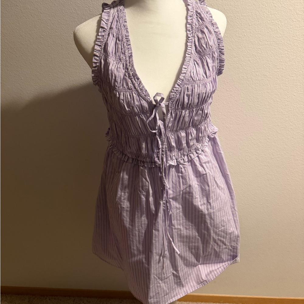 Old Navy Lavender Striped Ruffle Halter Dress